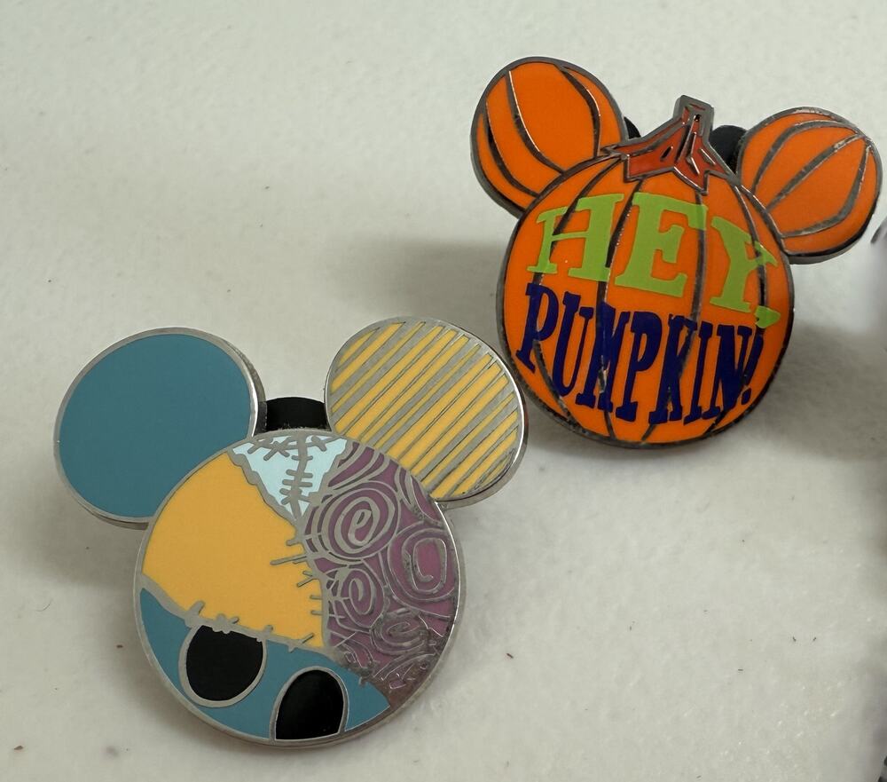 Disney Parks Mickey Head Halloween Trading Pins 2 Piece Nightmare Sally Pumpkin